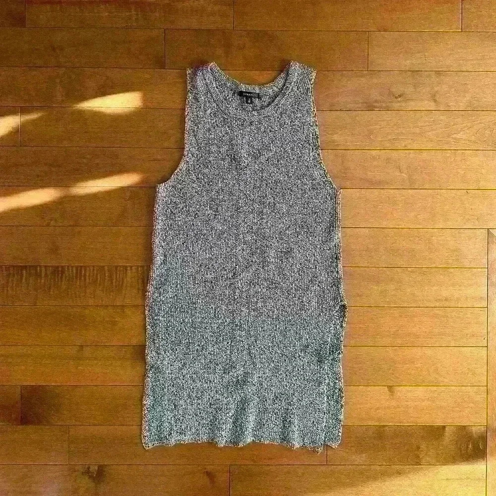 Dynamite | Cable-knit long vest grey &  black w/ side slit size medium